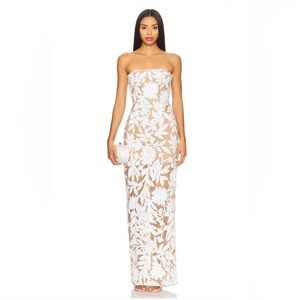 NEW Bronx and Banco Dahlia Maxi Dress in White Silver Floral Strapless Dress